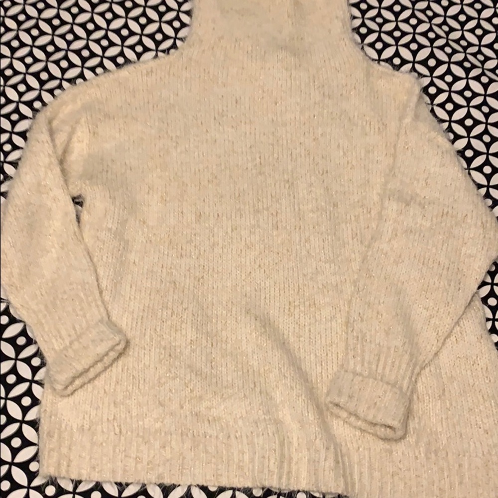 DKNY cowlneck sweater cream/gold sparkle. Large